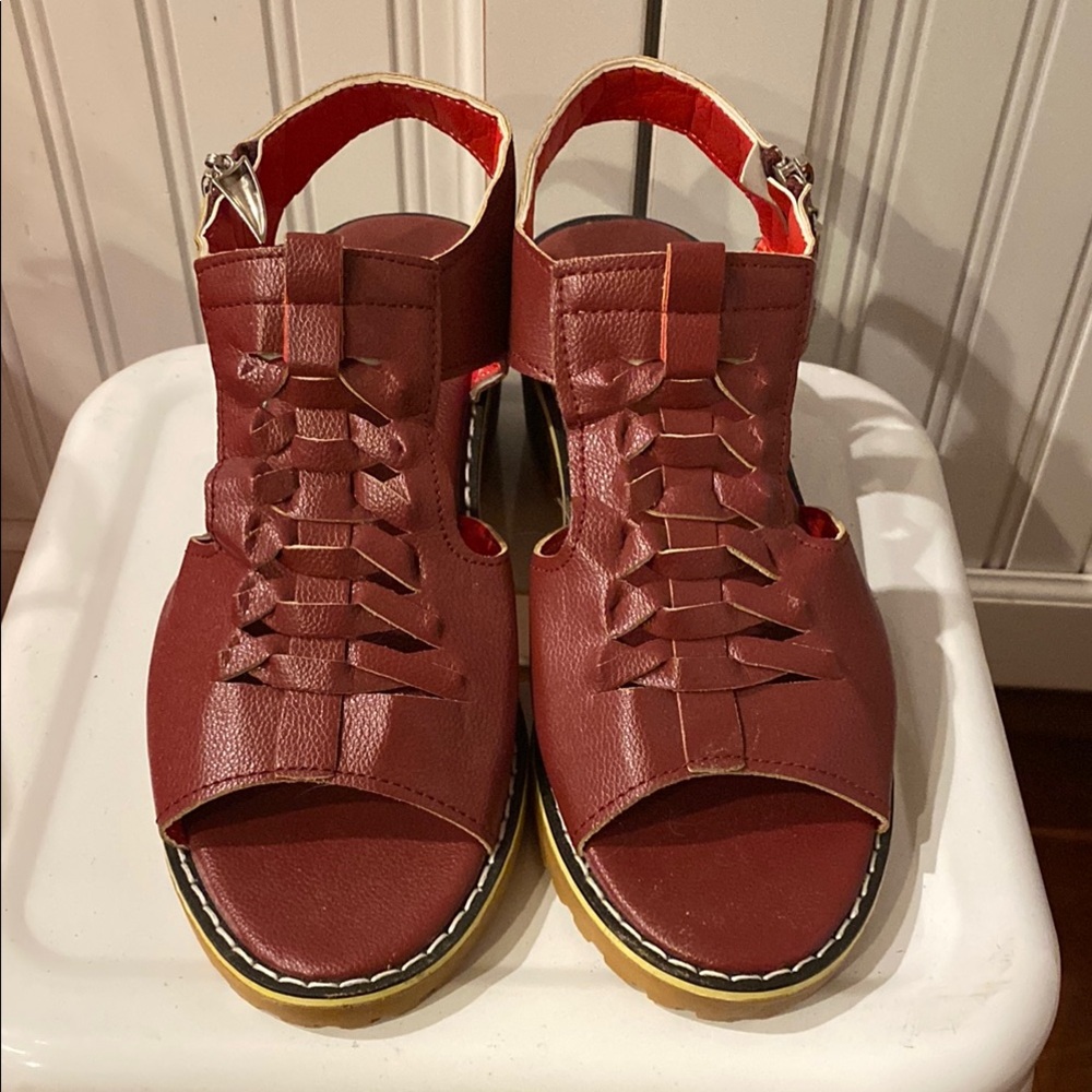 Women's Red Leather Sandals NEW (but w/o tags or box)